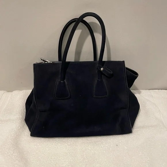Navy Blue Prada Suede Twin Pocket Tote